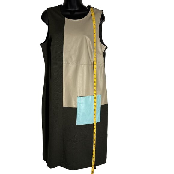 W By Worth Sleeveless Colorblock Shift Dress With Leather Pocket Detail - Picture 9 of 12